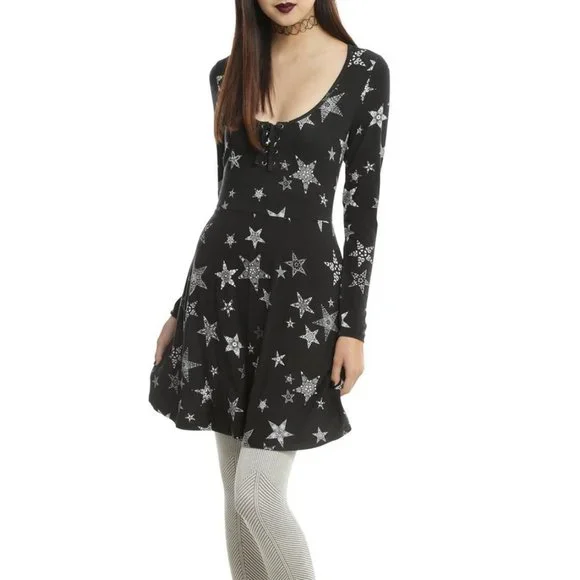 black and white long sleeve skater dress Black & White Star Long-Sleeve Skater Dress